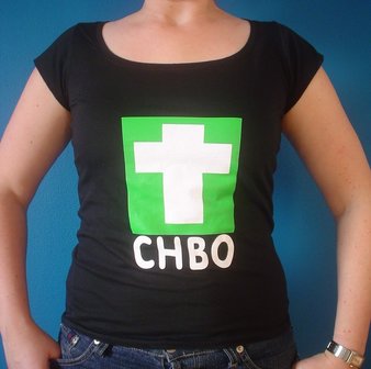 Dames t-shirt zwart met opdruk CHBO