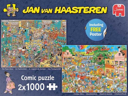 Jan van Haasteren puzzel 2-in-1 Muziekwinkel &amp; Vakantiekriebels 1.000 stukjes