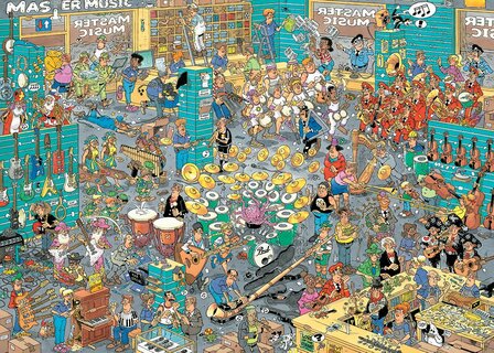 Jan van Haasteren puzzel 2-in-1 Muziekwinkel &amp; Vakantiekriebels 1.000 stukjes