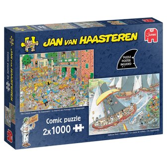 Jan van Haasteren puzzel 2-in-1 De Kaasmarkt &amp; Skutsjesilen 1.000 stukjes